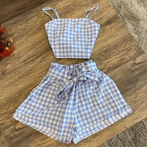 Zaful Plaid Cami Top & Belted Short 2 Piece Set